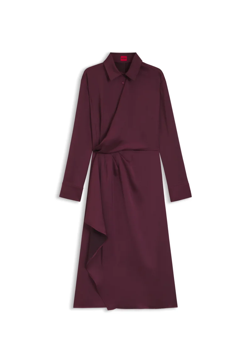 HUGO Dark Purple Satin midi dress with drape detail for Women | Best Price UAE