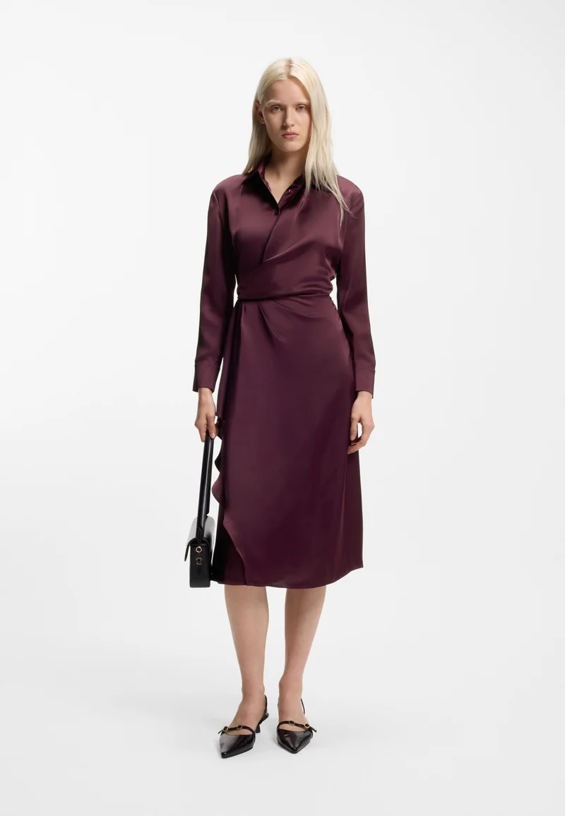 HUGO Dark Purple Satin midi dress with drape detail for Women | Best Price UAE