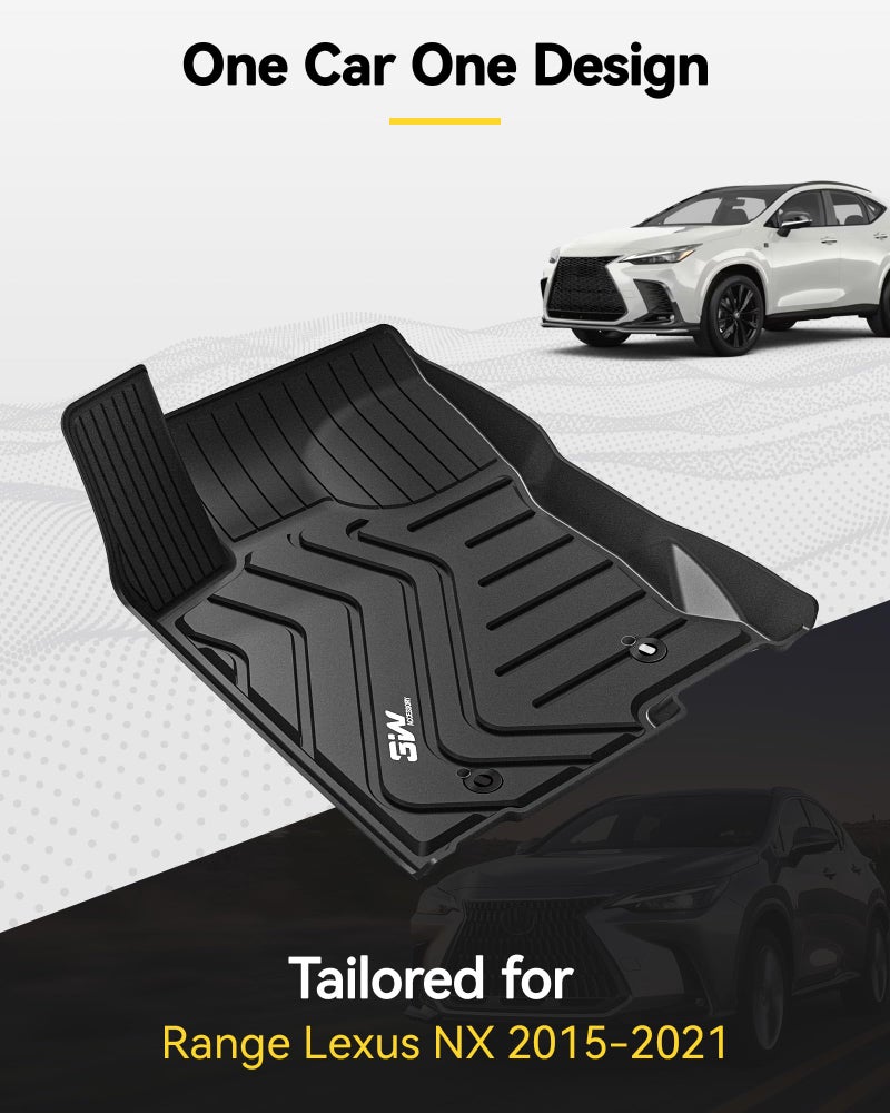 3W Floor Mats Fit Lexus NX 2015-2021 (NX200t/NX300/NX300h), TPE All Weather Custom Fit Floor Liner for Lexus NX, 1st&2nd Row Full Set Car Mats, Black - Image 2
