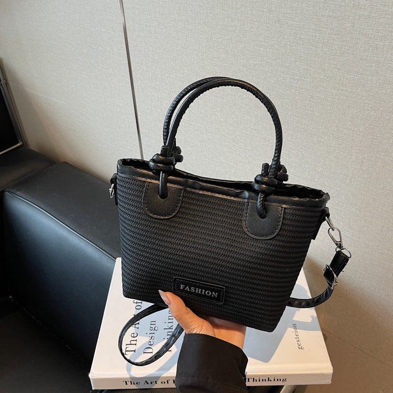 Fashion Bucket Bag PU Leather Rope Knot Handbag Crossbody Shoulder Bag - Image 4