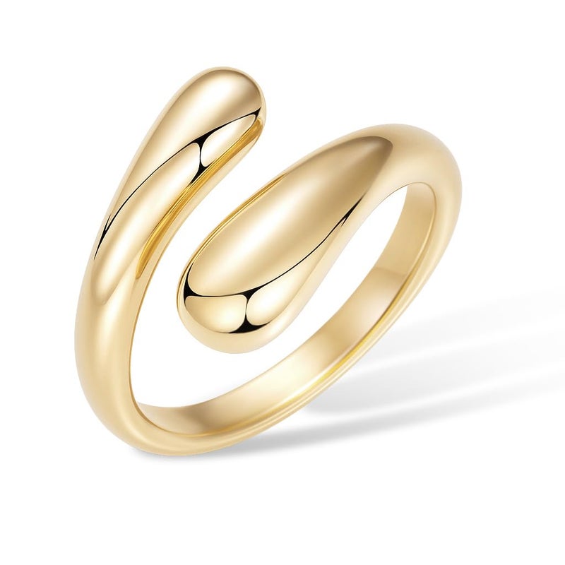 Poxtex Gold Pinky Rings for Women Size 6, Gold Statement Signet Rings, Adjustable Wedding Band Jewelry - Image 1