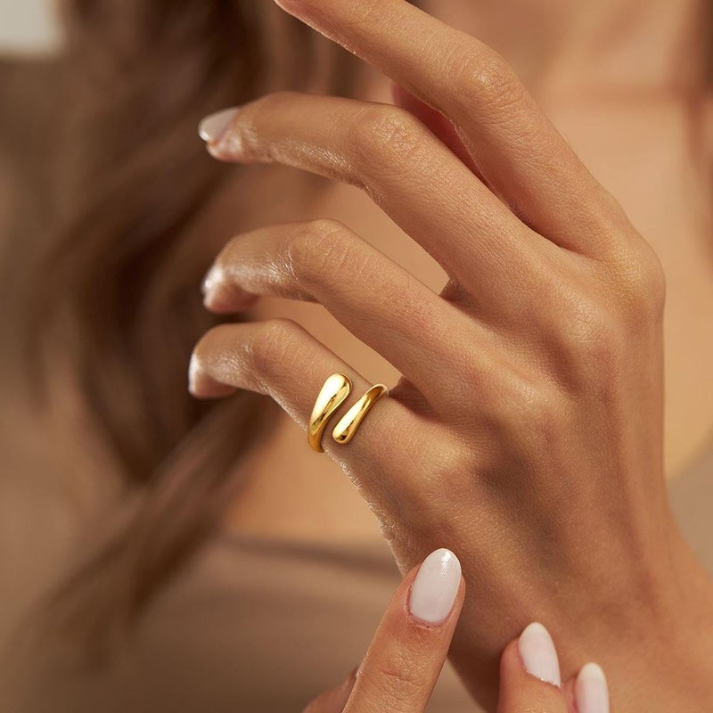 Poxtex Gold Pinky Rings for Women Size 6, Gold Statement Signet Rings, Adjustable Wedding Band Jewelry - Image 2