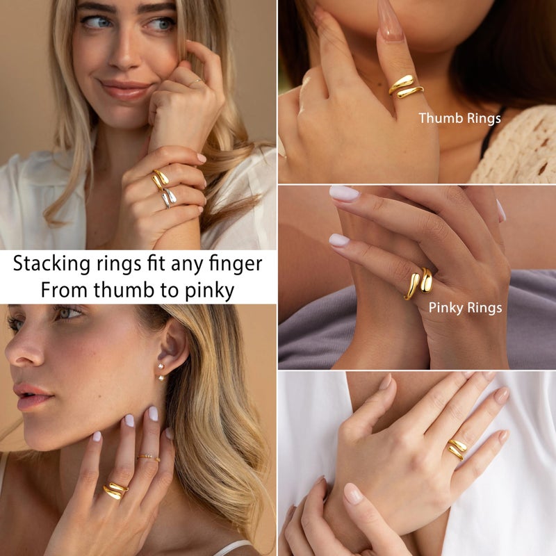 Poxtex Gold Pinky Rings for Women Size 6, Gold Statement Signet Rings, Adjustable Wedding Band Jewelry - Image 4