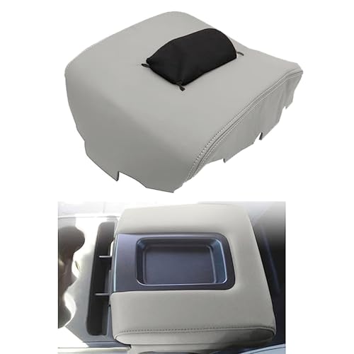 NLQR Center Console Lid Armrest Cover Replacement Leather Light Gray Compatible with Chevy Silverado GMC Sierra 2014 2015 2016 2017 2018 Arm Rest Box Pad Console Lid Protection Saver - Image 1