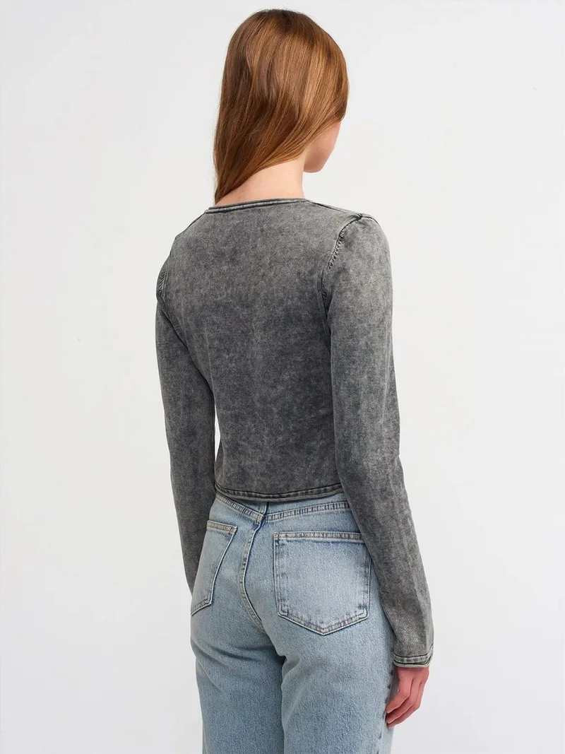ديلفين Dilvin Cotton Ribbed Crop Cardigan