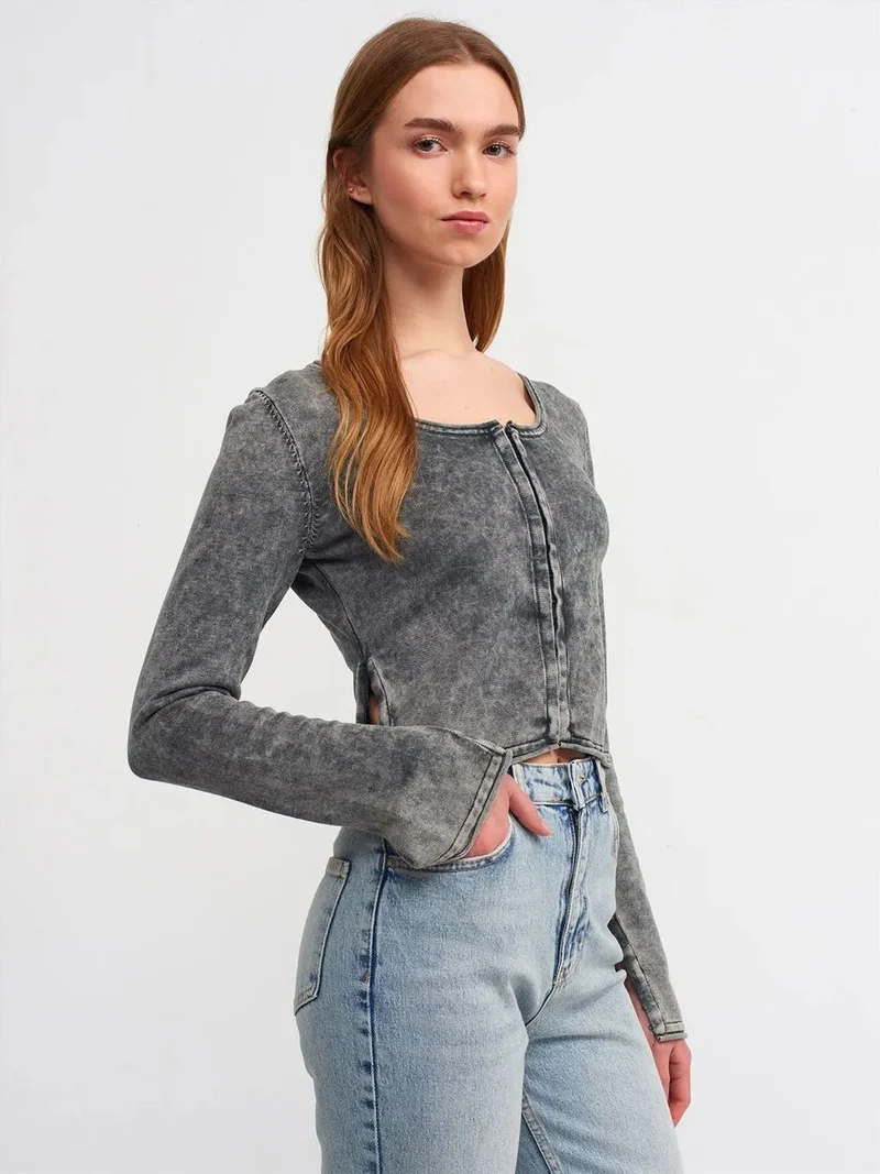 ديلفين Dilvin Cotton Ribbed Crop Cardigan