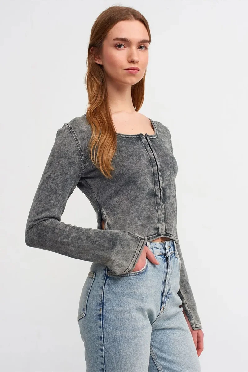 DILVIN Cotton Ribbed Crop Cardigan