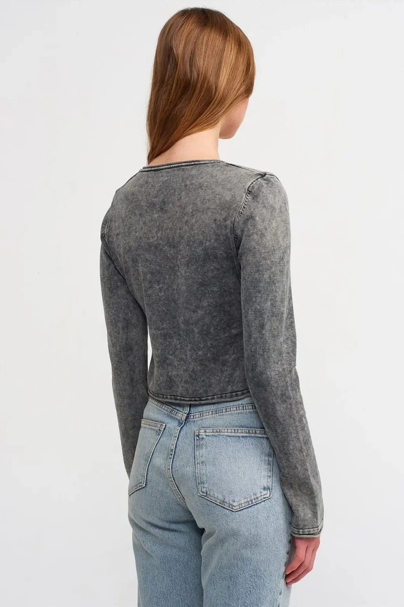 Dilvin Charcoal Grey DILVIN Cotton Ribbed Crop Cardigan for Women | Best Price UAE