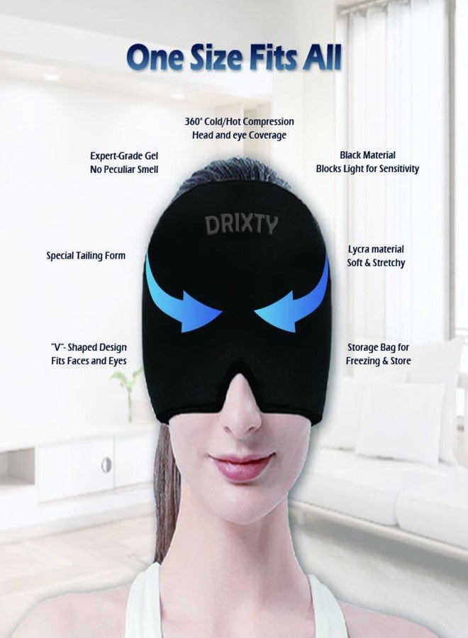 DRIXTY قبعة DRIXTY 360° لتخفيف الصداع النصفي، قبعة قابلة للارتداء مطورة، عبوة علاجية ساخنة/باردة، جل عديم الرائحة، قناع قابل للتمدد بأربع طبقات، لتخفيف احتقان الجيوب الأنفية والتوتر، مريحة للرجال والنساء (متعددة الاستخدامات) - Image 5