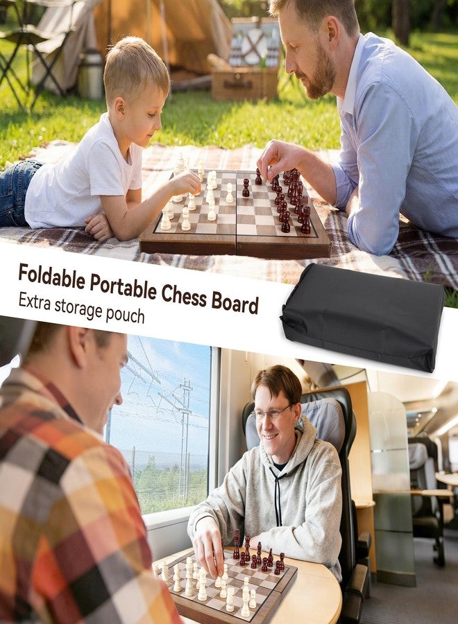 Hvygss 15 Inch Magnetic Chess Board, Foldable Wooden Chess Set with Checkers, Handcrafted Pieces with 2 Extra Queens, Portable Travel Board Game for Kids 6+ (Walnut Style, 15 Inch) - Image 5