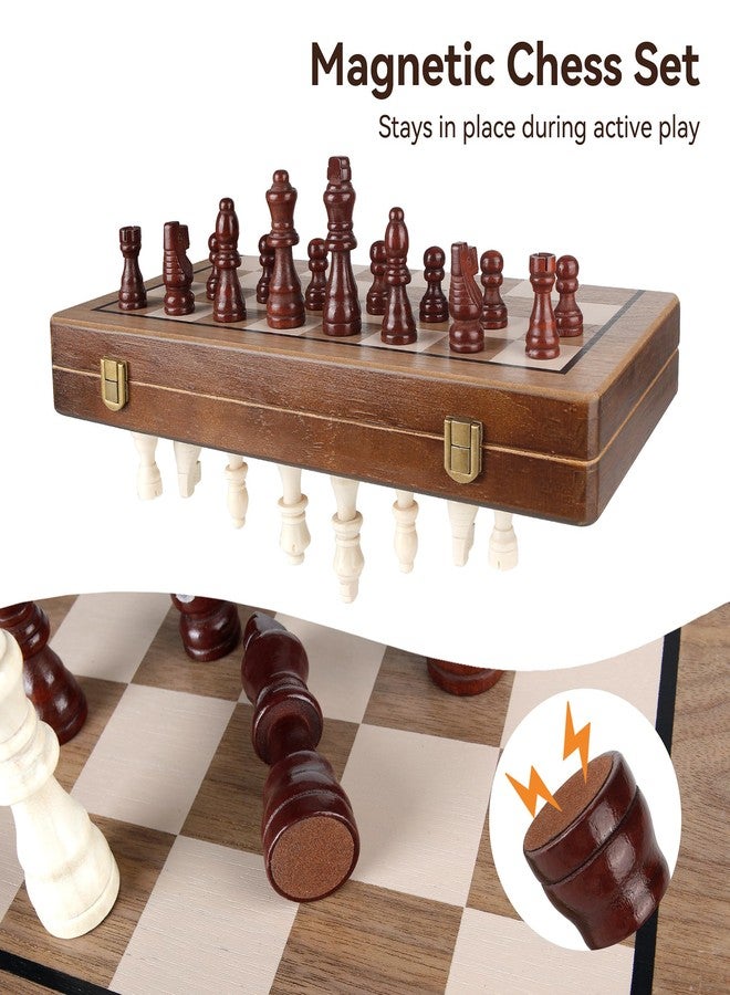 Hvygss 15 Inch Magnetic Chess Board, Foldable Wooden Chess Set with Checkers, Handcrafted Pieces with 2 Extra Queens, Portable Travel Board Game for Kids 6+ (Walnut Style, 15 Inch) - Image 3