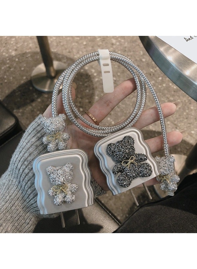 For Apple 15promax Charger Protective Case Silicone Protective Case Iphone14pro Winding Rope 1-color:Apple 18w/20w  Wave Electroplated Silver Four-piece Set  - Image 2