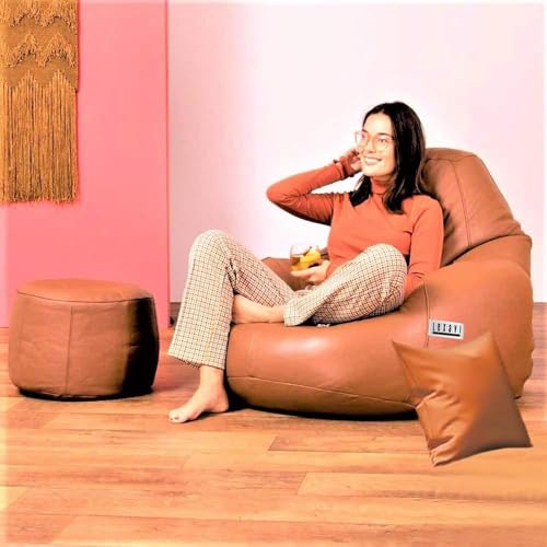 LEXAVI® - 5XL Large Premium Imported Soft Faux Leather Bean Bag with Footrest with Cushion, Extra Comfortable and Big Size to Other Bean Bags Without Beans (Cover Only) I Color- (XXXXXL-Gold) - Image 1