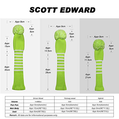 Scott Edward أغطية خشبية مضفرة من سكوت إدوارد 4 قطع مصنوعة يدويًا تناسب السائق الخشبي (460cc) وخشبي الممر*2 والهجين (UT) (أخضر ليموني) - Image 5