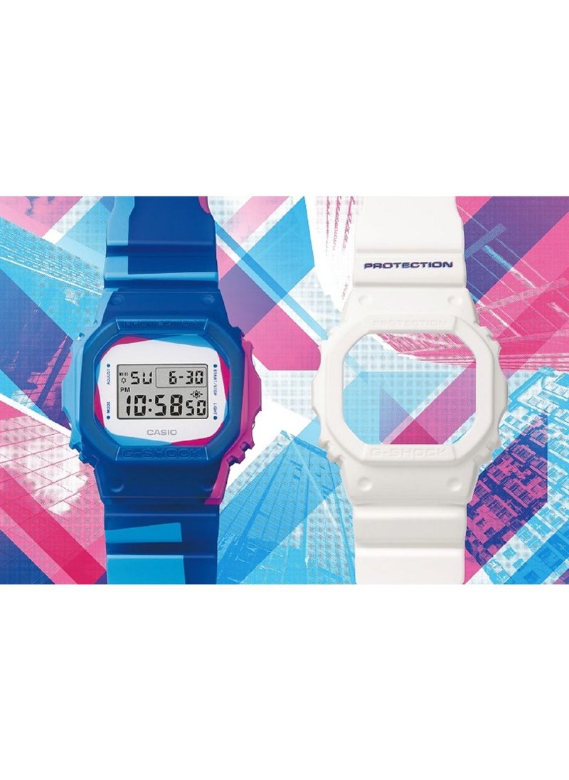 Casio Unisex Watch G-Shock Square Digital Clear Dial Carbon Core Guard Structure Resin Band DWE-5600PR-2DR