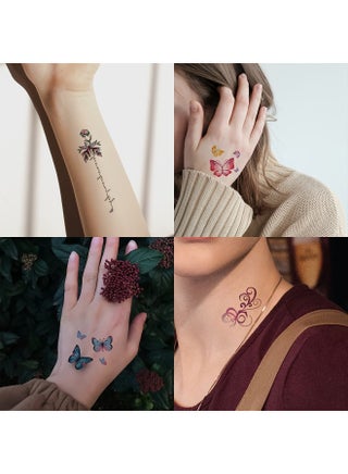30Pcs 3D Butterflies Temporary Tattoo Stickers, Colorful Butterflies Heart Flower Pattern Body Art Tattoos for Women Men Kids Adults, Mixed Styles, Birthday Party Supplies - view 3
