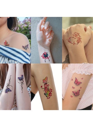 30Pcs 3D Butterflies Temporary Tattoo Stickers, Colorful Butterflies Heart Flower Pattern Body Art Tattoos for Women Men Kids Adults, Mixed Styles, Birthday Party Supplies - view 5