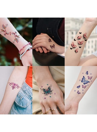 30Pcs 3D Butterflies Temporary Tattoo Stickers, Colorful Butterflies Heart Flower Pattern Body Art Tattoos for Women Men Kids Adults, Mixed Styles, Birthday Party Supplies - view 4