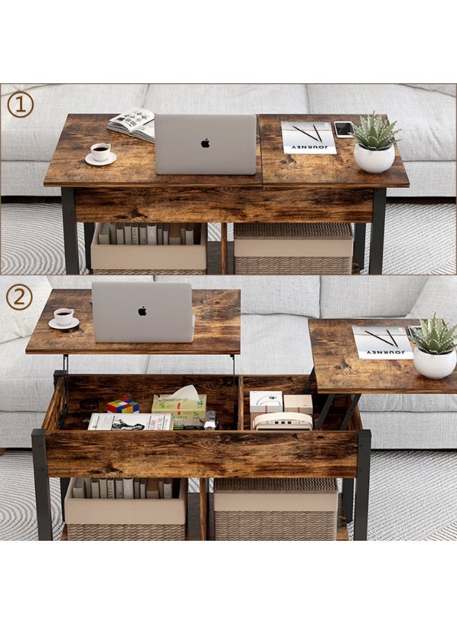 YY-ريشير طاولة قهوة قابلة للرفع، طاولة قهوة مستطيلة مقاس 120 سم مع مساحة تخزين مخفية، طاولة جانبية على شكل أريكة بتصميم ريترو لغرفة المعيشة - Image 2