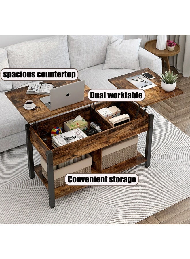 YY-ريشير طاولة قهوة قابلة للرفع، طاولة قهوة مستطيلة مقاس 120 سم مع مساحة تخزين مخفية، طاولة جانبية على شكل أريكة بتصميم ريترو لغرفة المعيشة - Image 3