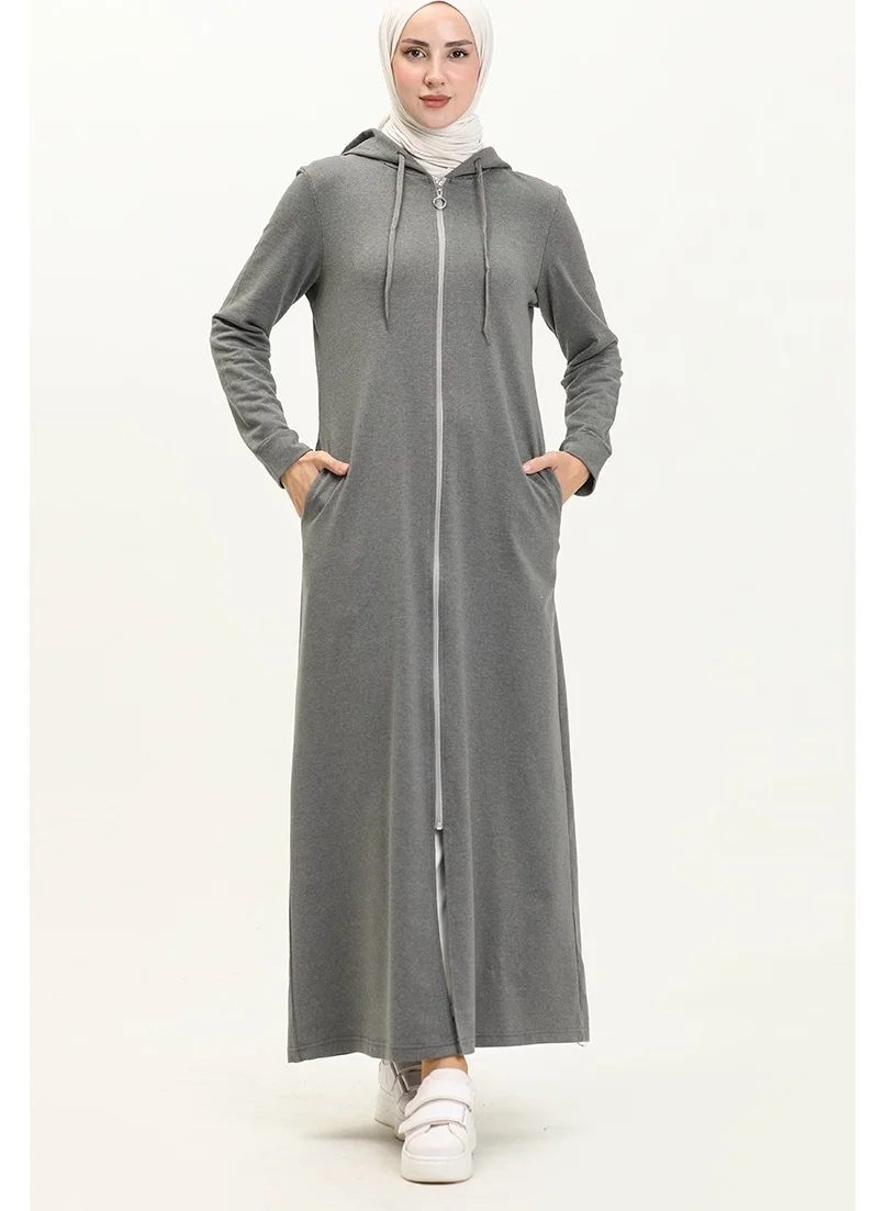 Sefa Merve Hooded Pocketed Sports Abaya 3011-03 Gray