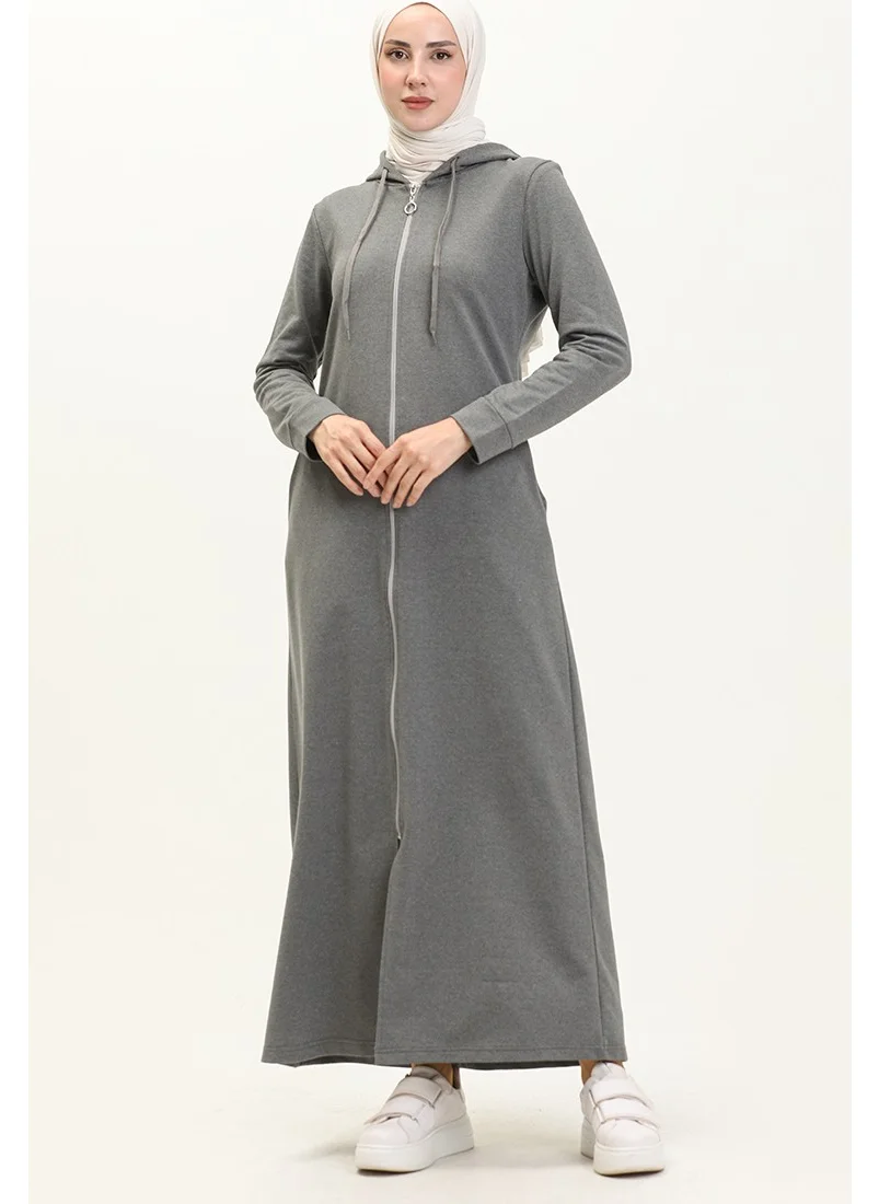 Sefa Merve Hooded Pocketed Sports Abaya 3011-03 Gray