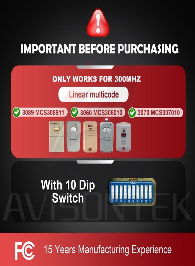 Avisontek 2 for 3089, 3060, 3070, 308911 MultiCode Gate Opener Remote Garage Door Opener 3-Year-Warranty - Image 2