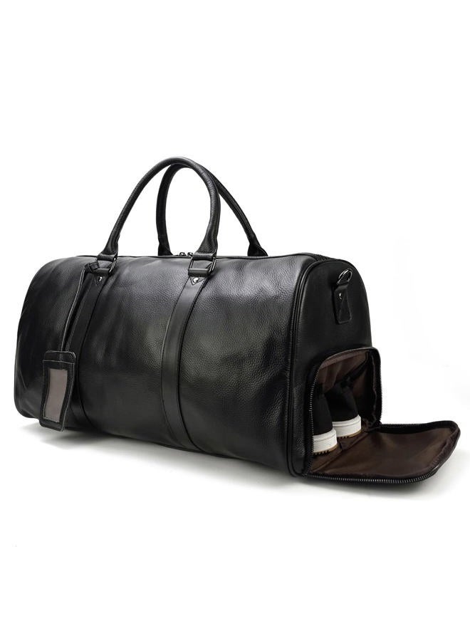 SAIION Genuine Leather Travel Duffel Bags for Men and Women Leather Overnight Weekend Leather Bags Sports Gym Duffle, 9423 Black - Image 1