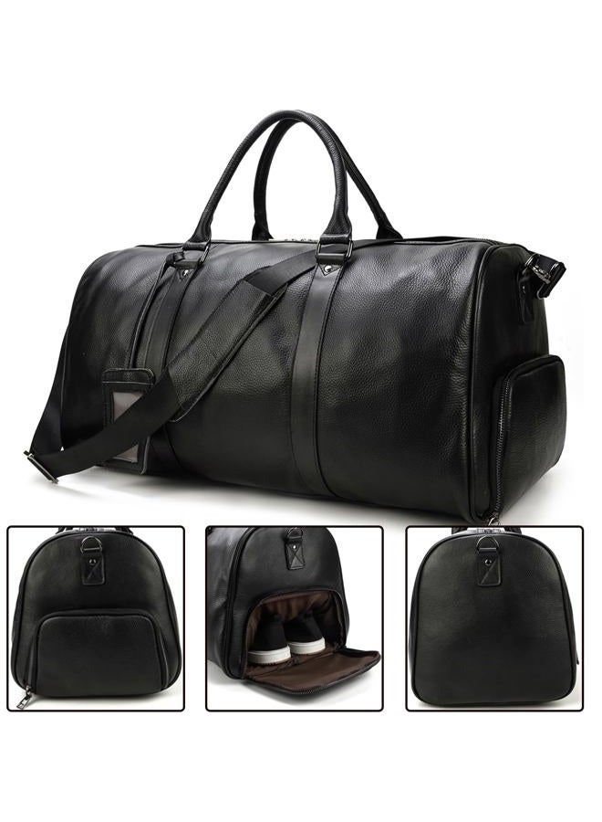 SAIION Genuine Leather Travel Duffel Bags for Men and Women Leather Overnight Weekend Leather Bags Sports Gym Duffle, 9423 Black - Image 4