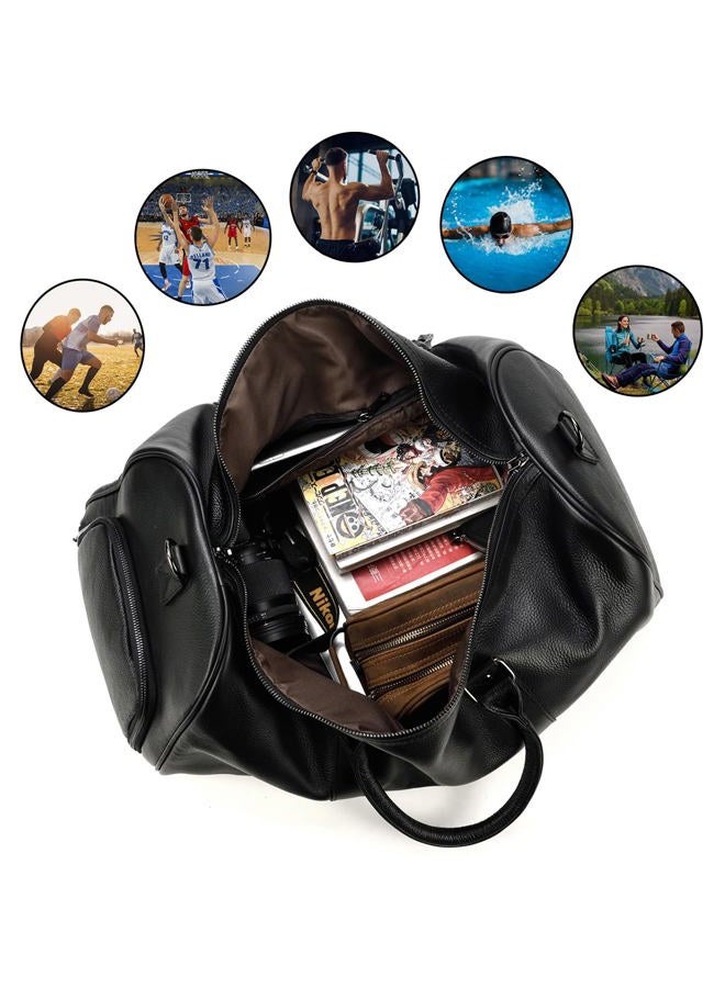 SAIION Genuine Leather Travel Duffel Bags for Men and Women Leather Overnight Weekend Leather Bags Sports Gym Duffle, 9423 Black - Image 3