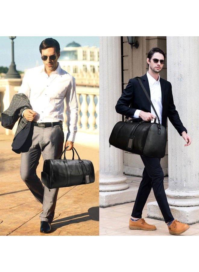 SAIION Genuine Leather Travel Duffel Bags for Men and Women Leather Overnight Weekend Leather Bags Sports Gym Duffle, 9423 Black - Image 5