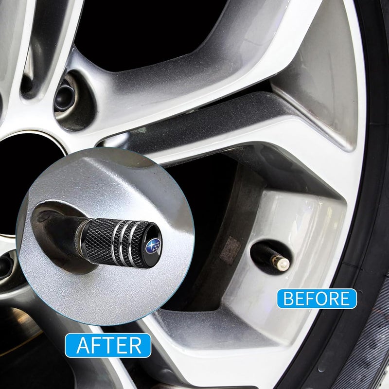BFIVEANTE Tire Valve Stem Caps for Subaru - 4 Pcs Black Metal Car Wheel Air Caps - Image 3
