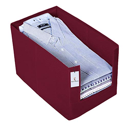 Kuber Industries (Set of 4) Clothes Organiser for Wardrobe - Foldable and Stackable Organizer for Shirt | Garments | Cloth - Storage Container Separator for Closet | Almirah | Cupboard | Shelf(Maroon) - Image 2