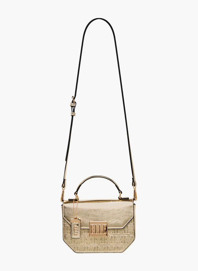 ELLE Embossed Satchel Bag with Grab Handle and Button Closure