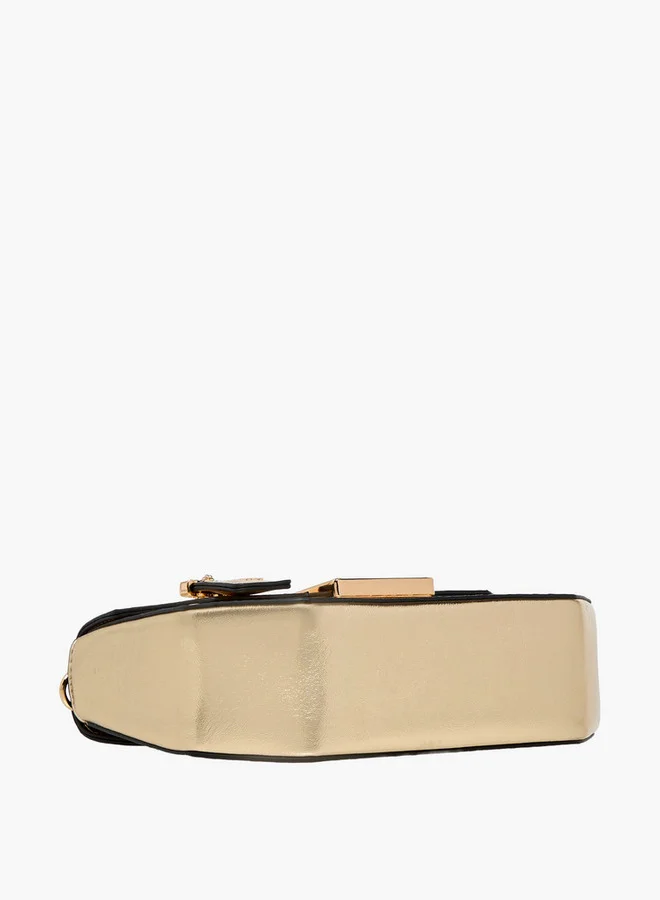 ELLE Embossed Satchel Bag with Grab Handle and Button Closure