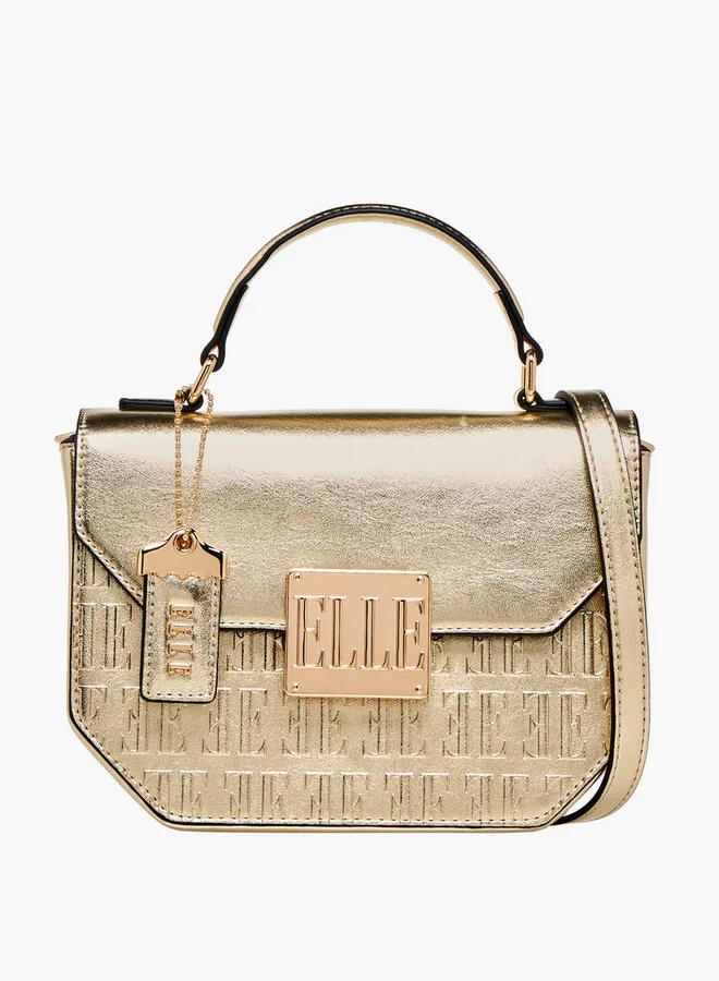 ايل Embossed Satchel Bag with Grab Handle and Button Closure