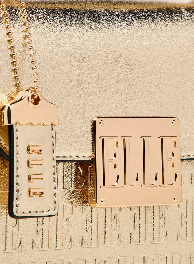 ELLE Embossed Satchel Bag with Grab Handle and Button Closure