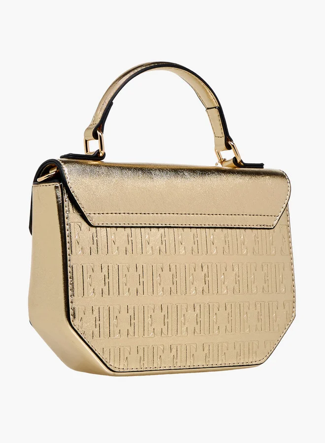 ELLE Embossed Satchel Bag with Grab Handle and Button Closure