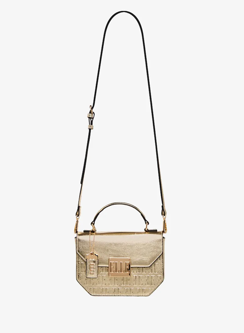 ELLE Embossed Satchel Bag with Grab Handle and Button Closure