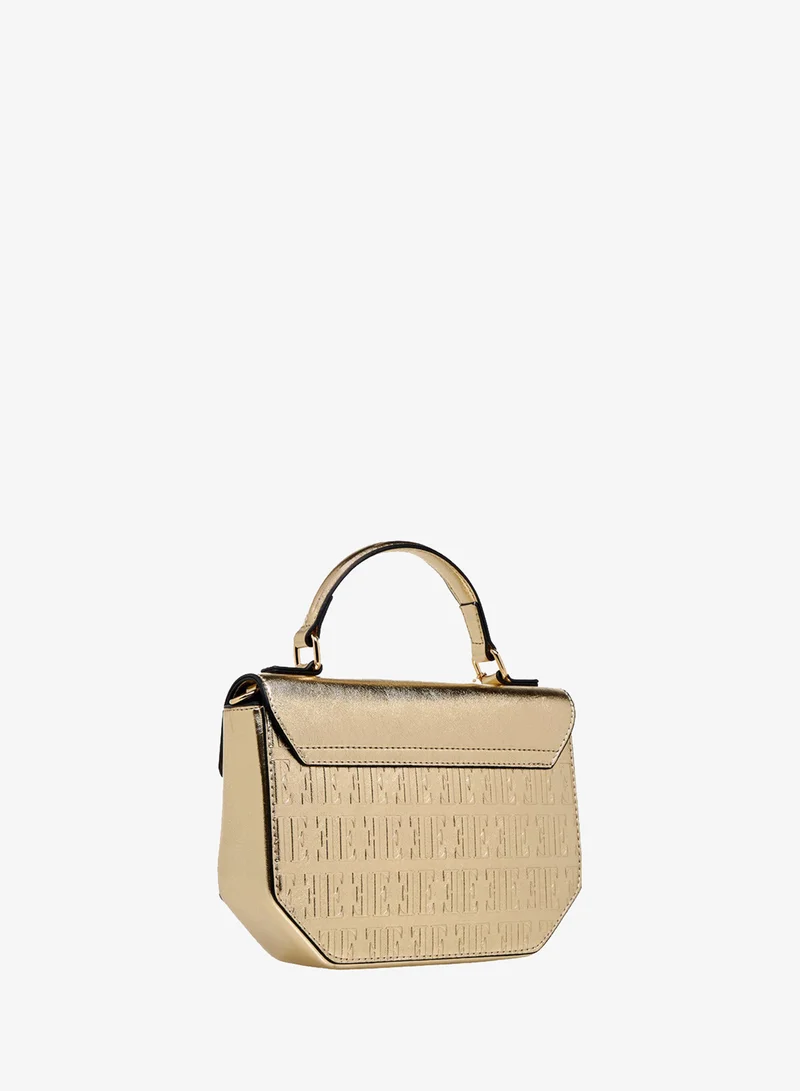ELLE Embossed Satchel Bag with Grab Handle and Button Closure