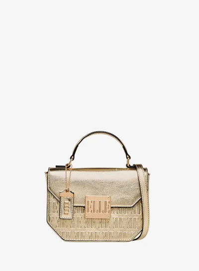 ELLE Embossed Satchel Bag with Grab Handle and Button Closure