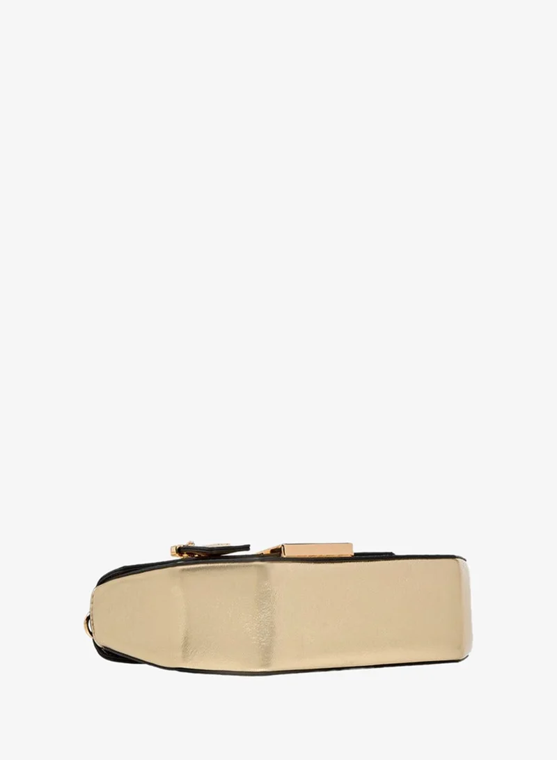 ELLE Embossed Satchel Bag with Grab Handle and Button Closure