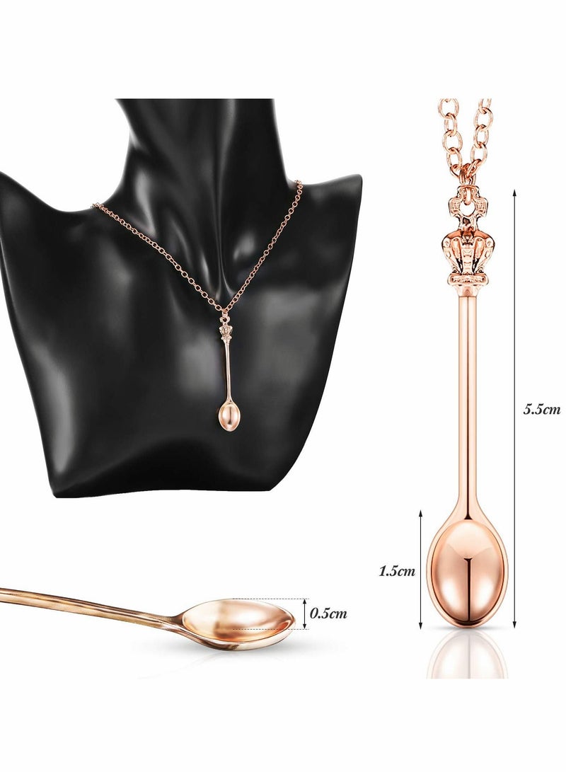 "Spoon Necklace Teaspoon Pendant Crown Mini Spoon for Filling Vials with Salts, Sand, Glitter Loop (4 Pieces -Gold, Silver, Rose Gold, Black) " - Image 5