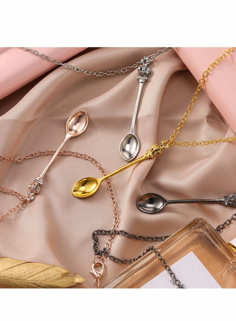 "Spoon Necklace Teaspoon Pendant Crown Mini Spoon for Filling Vials with Salts, Sand, Glitter Loop (4 Pieces -Gold, Silver, Rose Gold, Black) " - Image 2