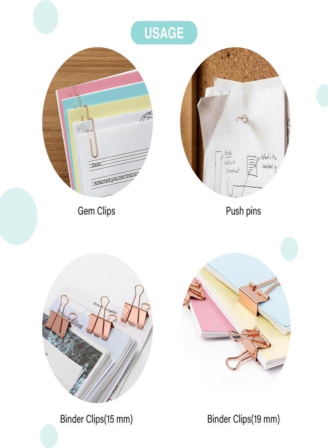 oddpod™ Premium Rose Gold Stationery Essentials for Office & Home - Push Pins & Paper Clips Holder Set (72 Pcs) - Image 3