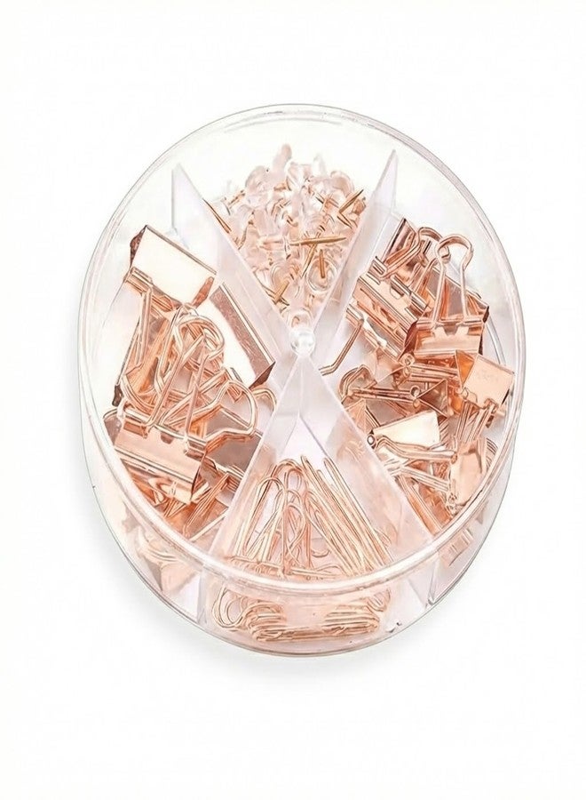oddpod™ Premium Rose Gold Stationery Essentials for Office & Home - Push Pins & Paper Clips Holder Set (72 Pcs) - Image 1