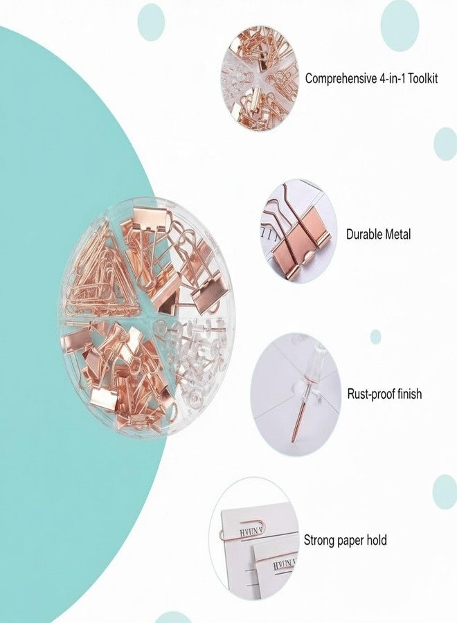 oddpod™ Premium Rose Gold Stationery Essentials for Office & Home - Push Pins & Paper Clips Holder Set (72 Pcs) - Image 2