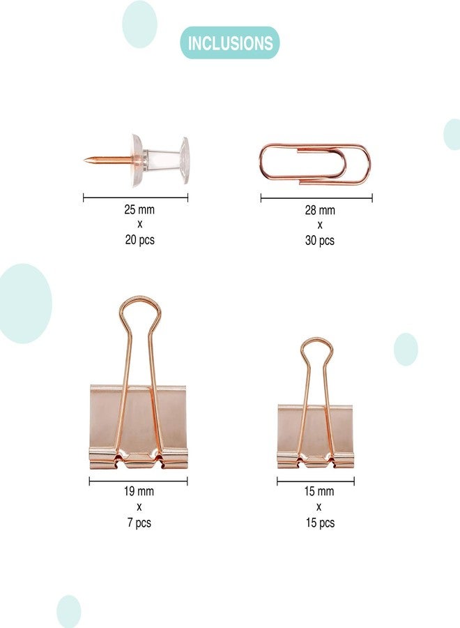oddpod™ Premium Rose Gold Stationery Essentials for Office & Home - Push Pins & Paper Clips Holder Set (72 Pcs) - Image 4