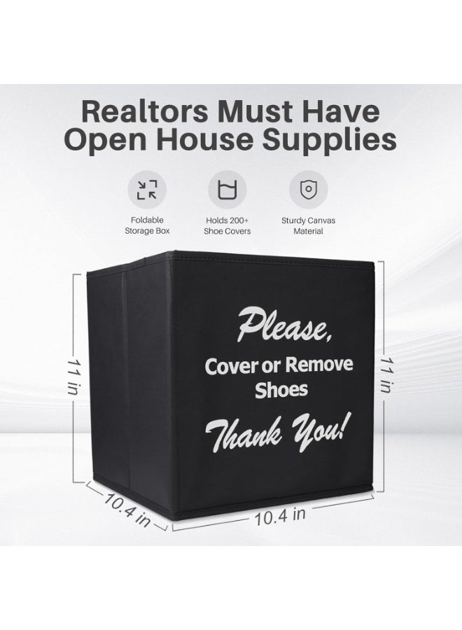 Opret Large Shoe Cover Box Black, Real Estate Agent Supplies, Disposable Shoe Cover Dispenser Box for Open House, Foldable Storage Bin - Image 2