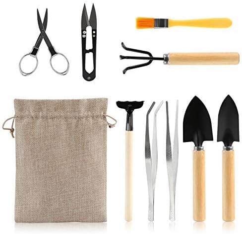 LIHAO 9 Piece Basic Bonsai Tools Set, Includes Pruning Shears, Mini Rake, Fold Scissors and More - Image 1
